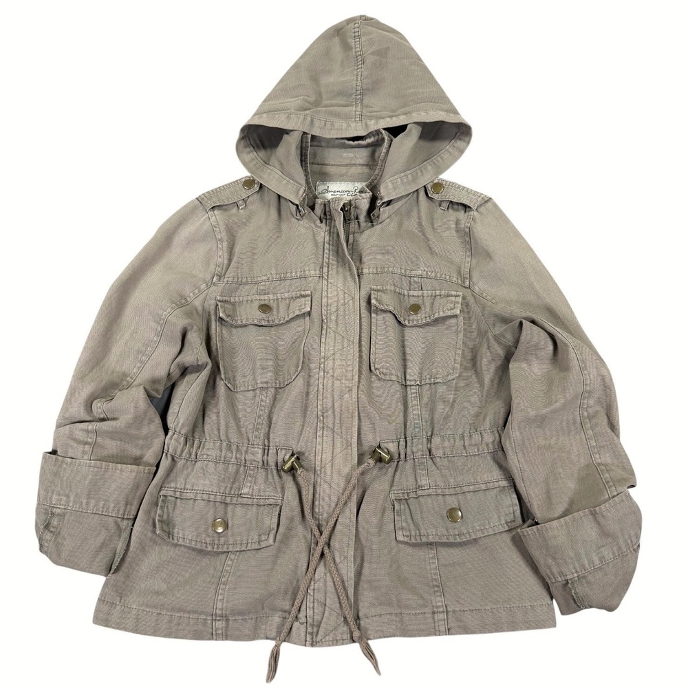 American Rag Cie Womens Medium Faded Olive Green Hooded Utility Field Jacket